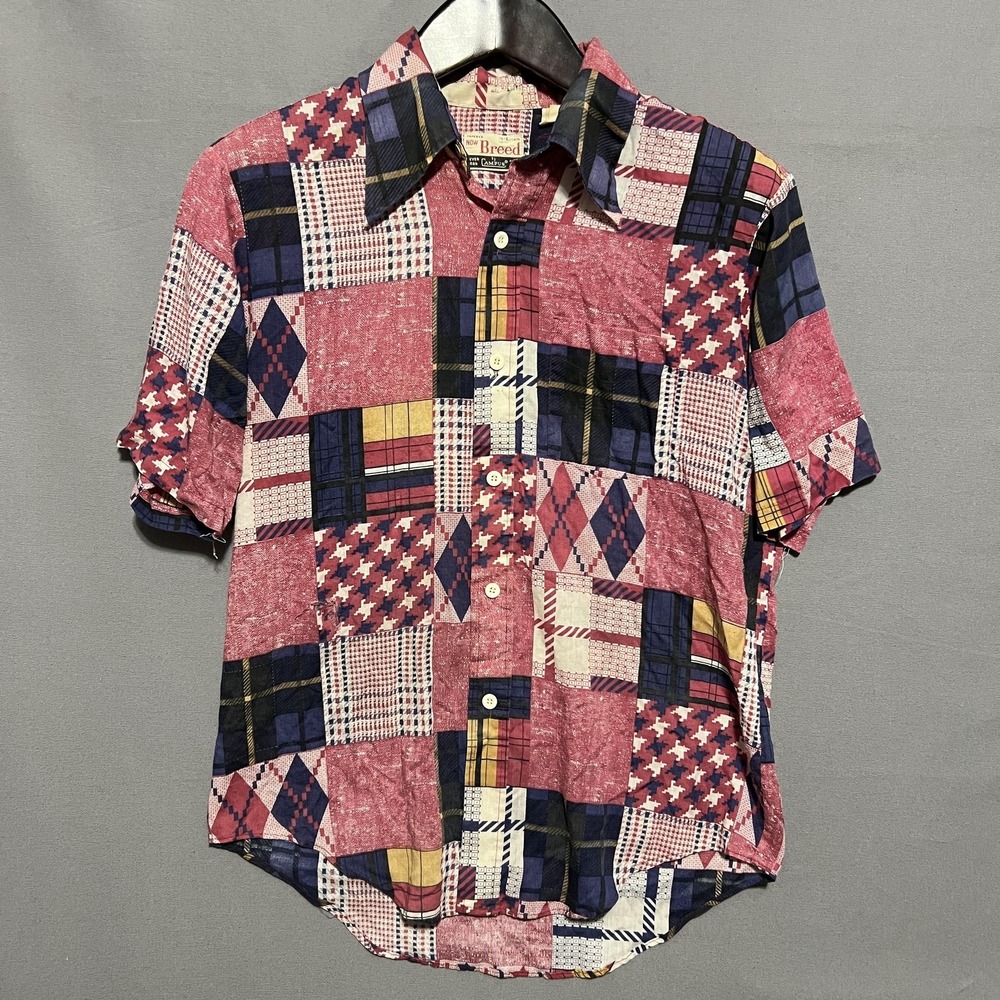 Vintage Breed Shirt Mens Large Multicolor Patchwork Plaid Button Up‎ Made In USA